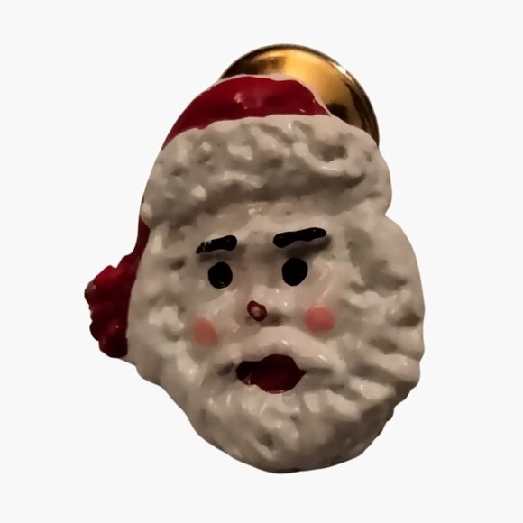 Red White Christmas Stocking Gift Card Holder Ornament Vintage Santa Lapel Pin - Picture 3 of 7